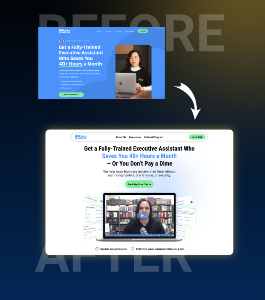 Before and after redesign — Executive Assistant Agency