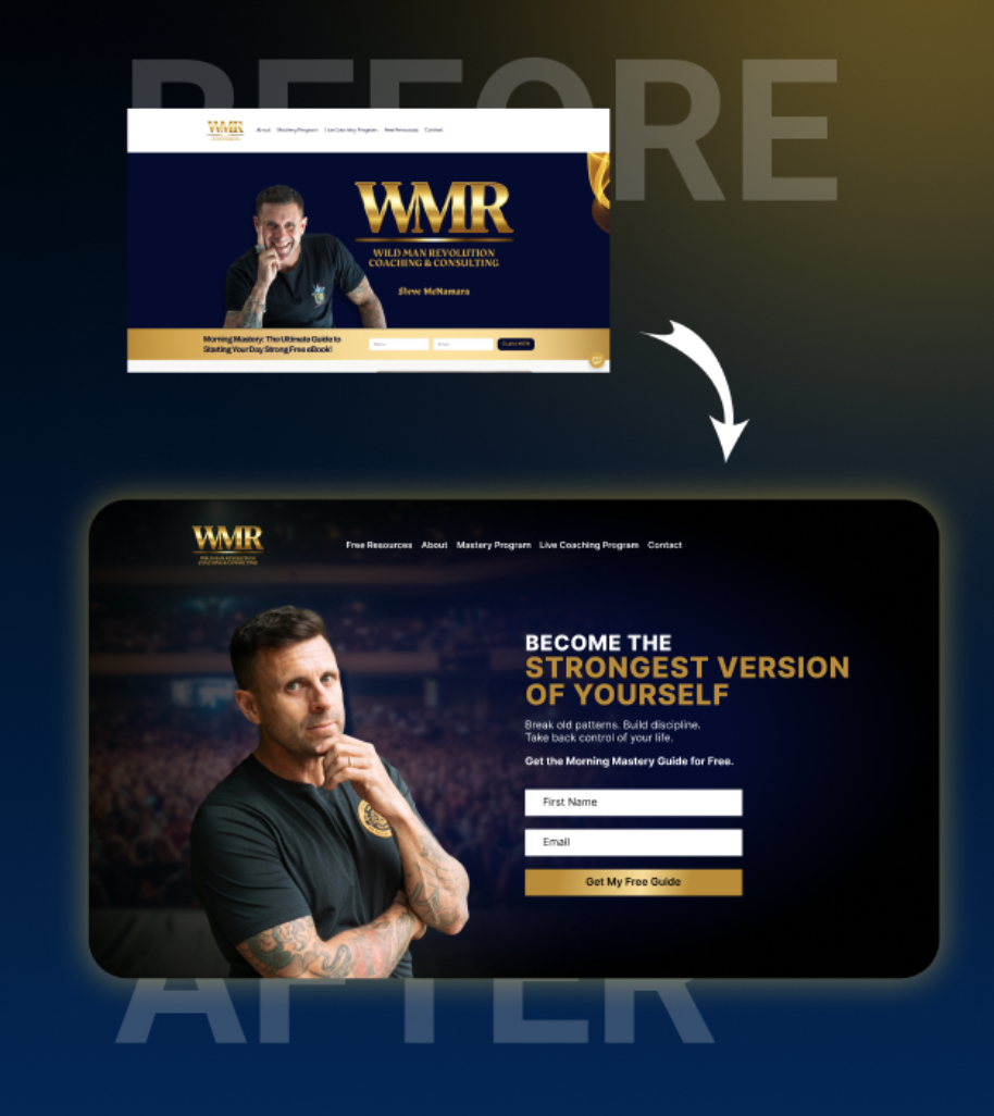 Before and after redesign — Men's Coaching Brand